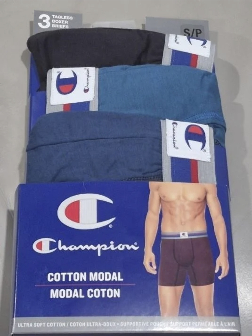 NEW / NWT Champion 3-Pack Men’s COTTON MODAL Boxer Briefs - SMALL
